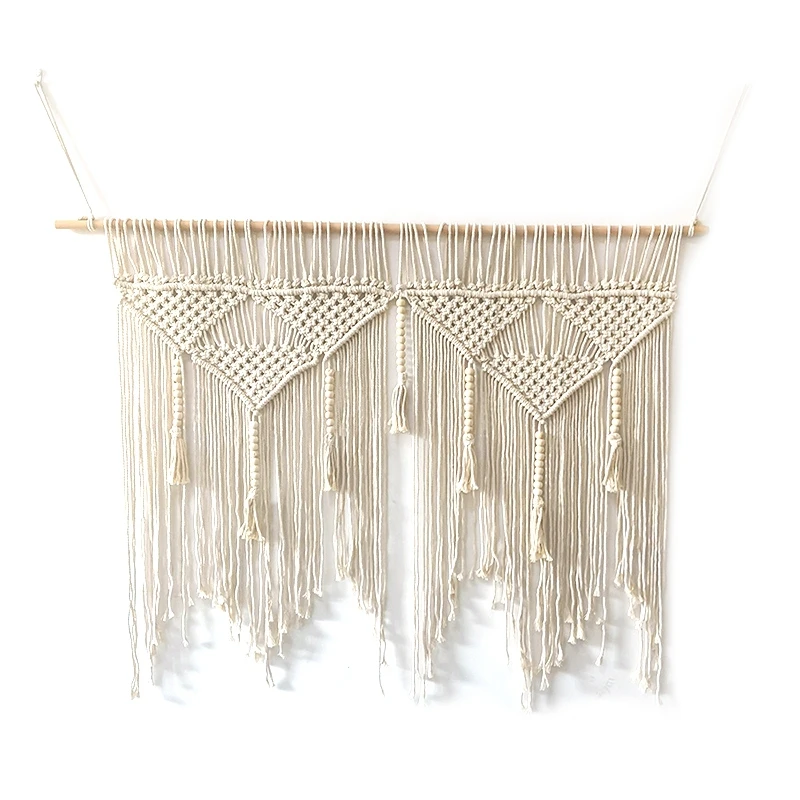 

Макраме настенное плетение ручной работы богемный хлопковый шнур гобелен в стиле бохо домашний декор кремово-белый