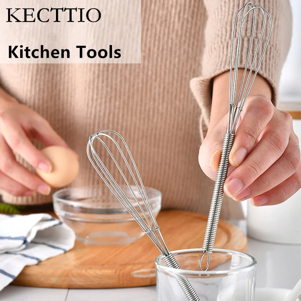 

KECTTIO Egg Hand Beater Mixer Stainless Steel Spring Handle 18cm Held Hand Whisk Cream Kitchen Cooking Gadgets Baking Cake Tools