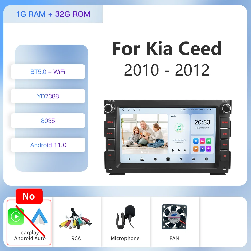 

Мультимедийная магнитола Kapud на Android 12 для KIA CEED 2010-2012 Venga 2010-2016 CarPlay Auto SWC GPS BT Stereo