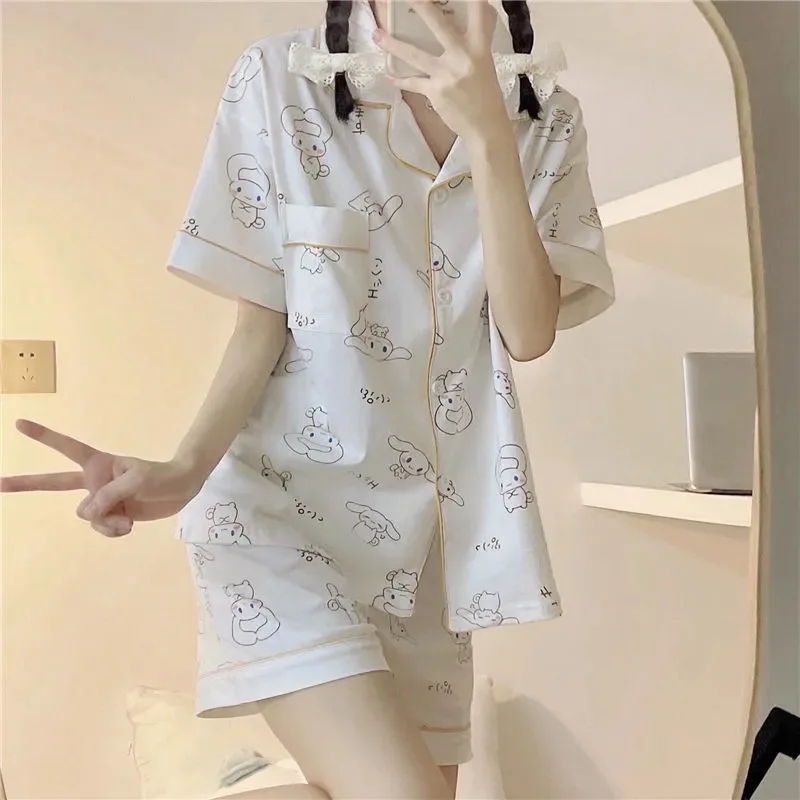 Japan Style  Print Pyjamas Women Clothing Sets Summer Plus Size Pajamas for Teen Girls Kawaii Pijamas Sleepwear