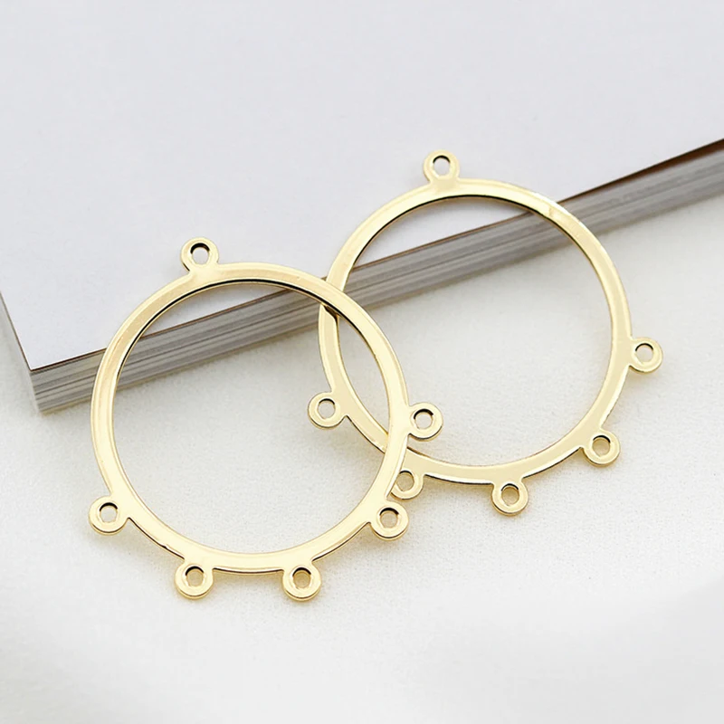

6Pcs/Lot Pure Brass 14K Real Gold Round Hoop Chandelier Connectors Charms Pendants For Diy Boho Earrings Necklace Jewelry Making