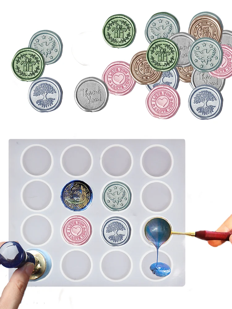 

Silicone Mat Pad for Wax Seal Stamp 16-cavity Wax Sealing Mat with Removable Sticky Dots for Diy Craft Adhesive Waxing 2022