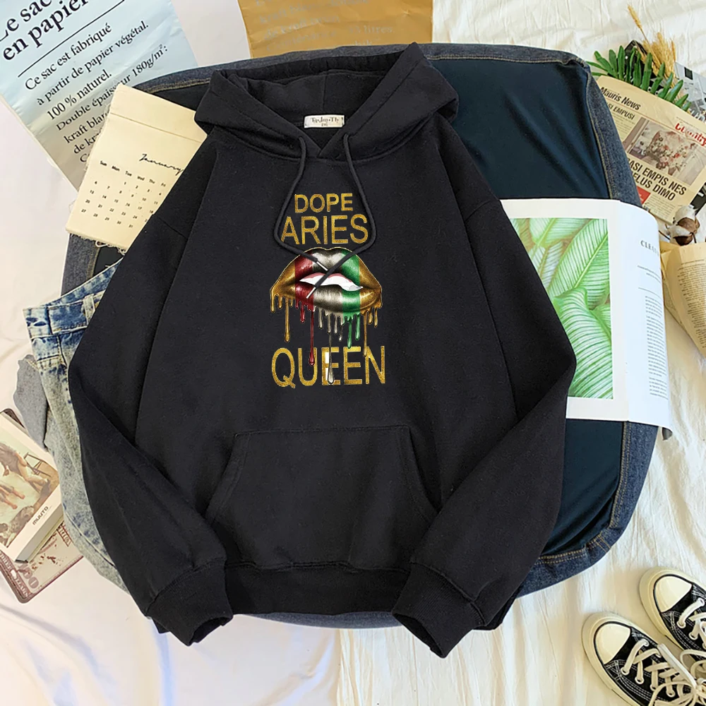 DOPE ARIES QUEEN Artistic Lips Hoodie Male Autumn Fit Casual Hoody Simple Oversize Sweatshirt Street fur-liner Clothes Men's