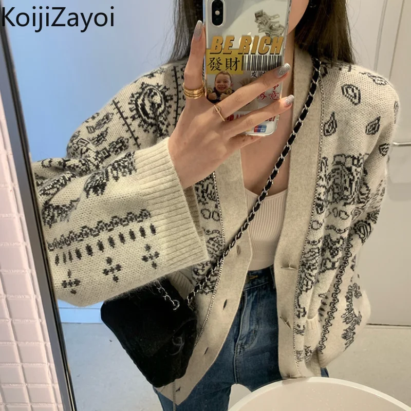 

Повседневный свободный женский кардиган Koijizayoi, Модный женский винтажный однобортный Кардиган на осень и зиму, вязаный свитер
