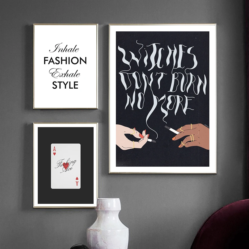 

Художественная печать ведьмы вдохните модный выдох стиль искусство современный черный белый постер настенные картины декор для комнаты и ...