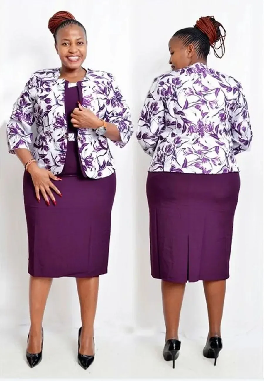 Plus Size African Style Floral Print Office Ladies Coat and Dress Suit For Women