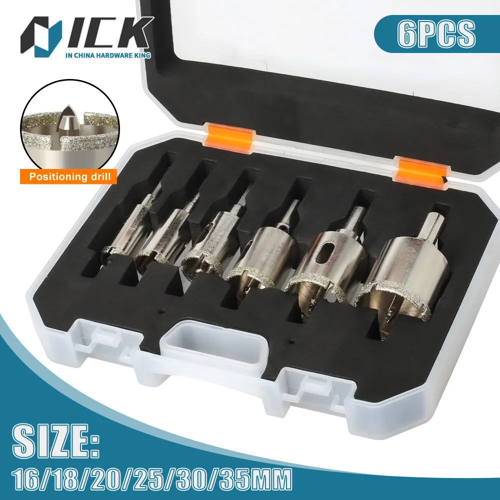 6PCS Diamond Coated Dry Drill Set With Locating Drill Applicable Ceramic Tile Marble Glass Ceramic Hole Cup Saw Cutter Tools