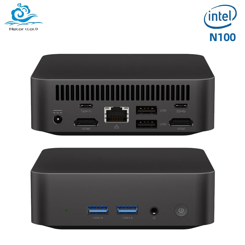 Карманный мини-ПК Helorpc с поддержкой Inter Gen12 N100 Windows10 Linux Pfense компьютером 2xHDMI 1xTYPE-C