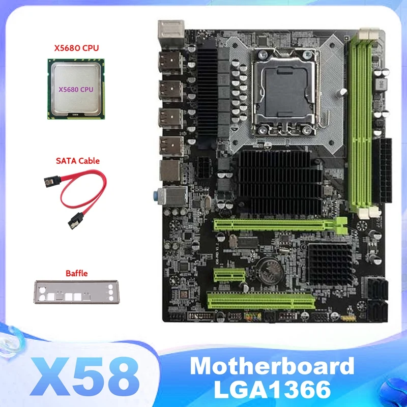 

HOT-X58 Motherboard LGA1366 Computer Motherboard Support DDR3 ECC Memory Support RX Graphics Card With X5680 CPU+SATA Cable