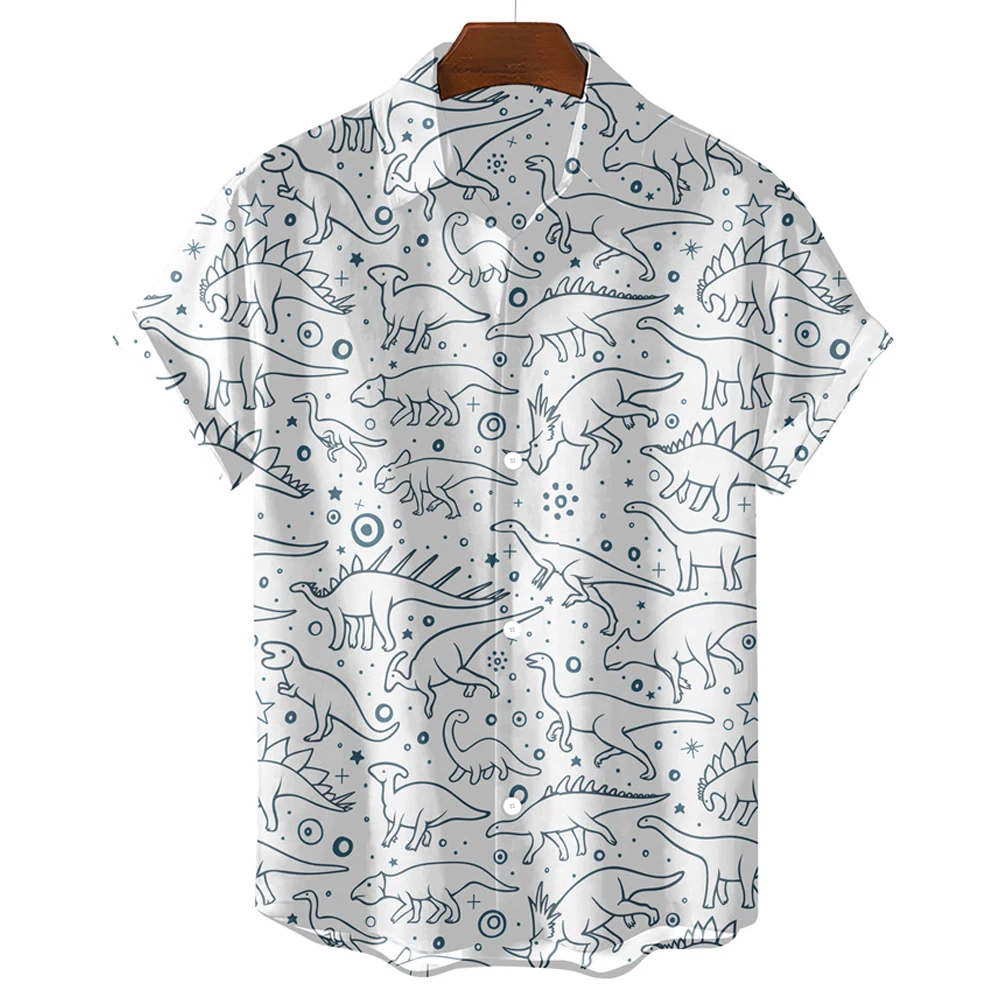 

Men's Hawaiian Luxury Shirt Cute Cartoon Dinosaur Animals Print Oversized Casual Top Clothing Short Sleeve Blouse Y2k Harajuku