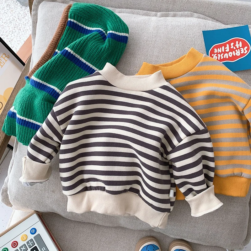 

MILANCEL Winter Kids Sweatshirt Children Stripe Bottoming Shirt Girls Hoodie Boys Tops