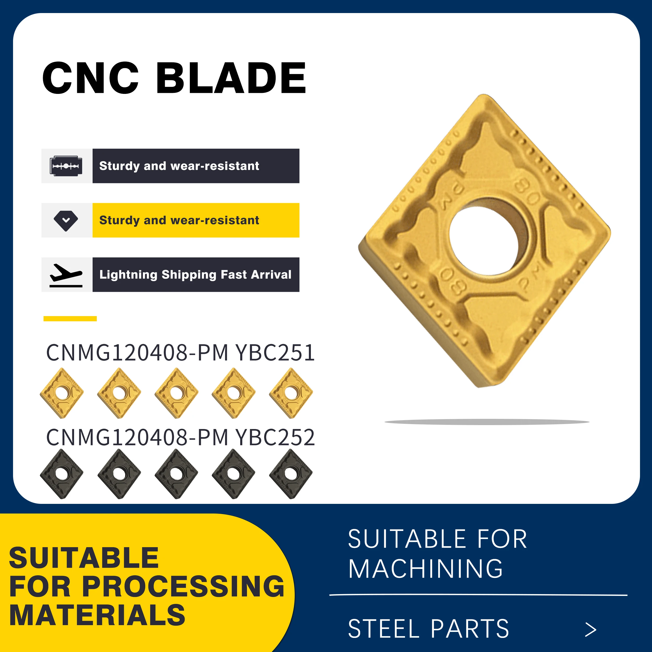 

CNMG120404 CNMG120408 CNMG120412-PM YBC251 YBC252 Ling Shape CNC Lathe Carbide Machine Turning Inserts High Quality Tools Blades
