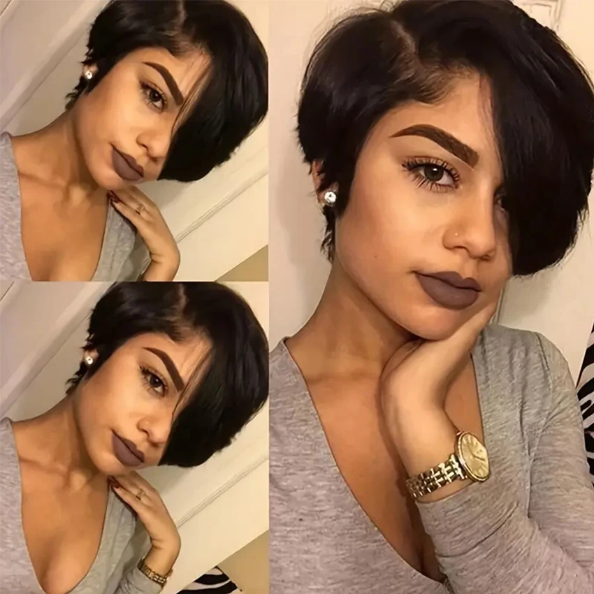 Короткие прямые парики из натуральных волос бразильские волосы Remy на Шнувеке для