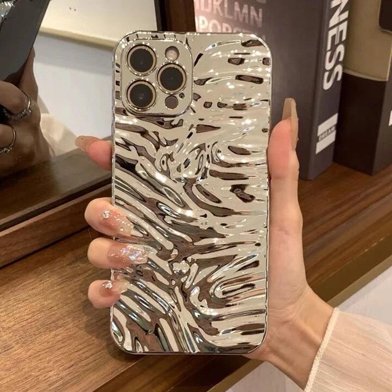 

Color Plated Clear Laser 3D Glossy Phone Case For iPhone 14 13 Pro Max 12 11 Plus Matte Premium Stereo Wave Soft Silicone Cover