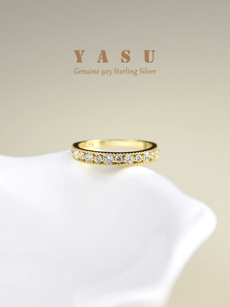 

100% Genuine 925 Sterling Silver 14K Gold Plated Paved Crystal Hollow Chic Wedding Ring for Women Luxury Jewelry Accessories