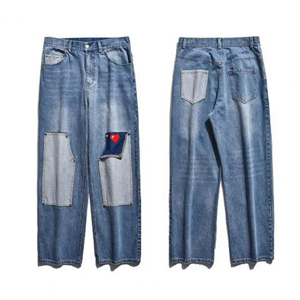 

Denim Jeans Wide Leg Retro Dressing Zipper Fly Mid Waist Jeans Cargo Jeans for Daily Wear