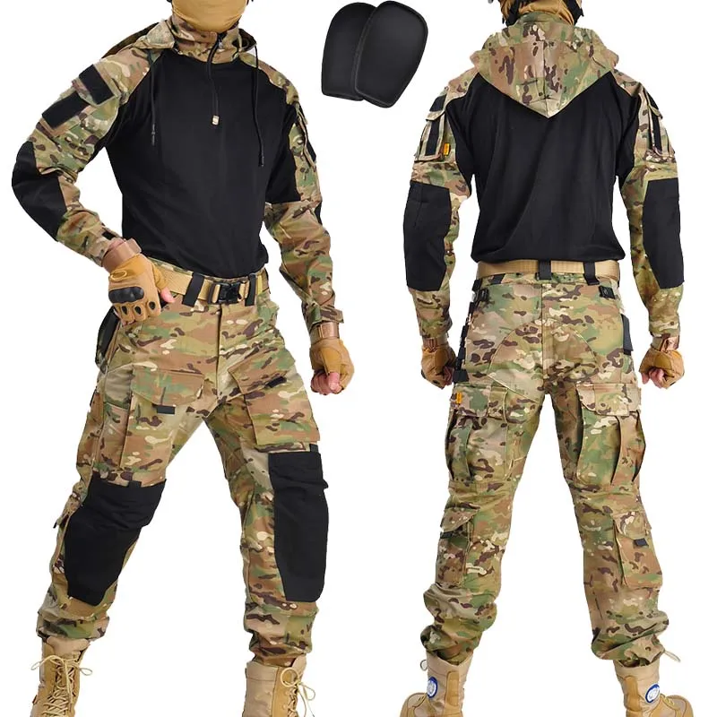Military Uniform Multicam Army Combat Shirt Uniform Tactical Pants with Pads Camouflage Suit Hunting Clothes Military Equipment