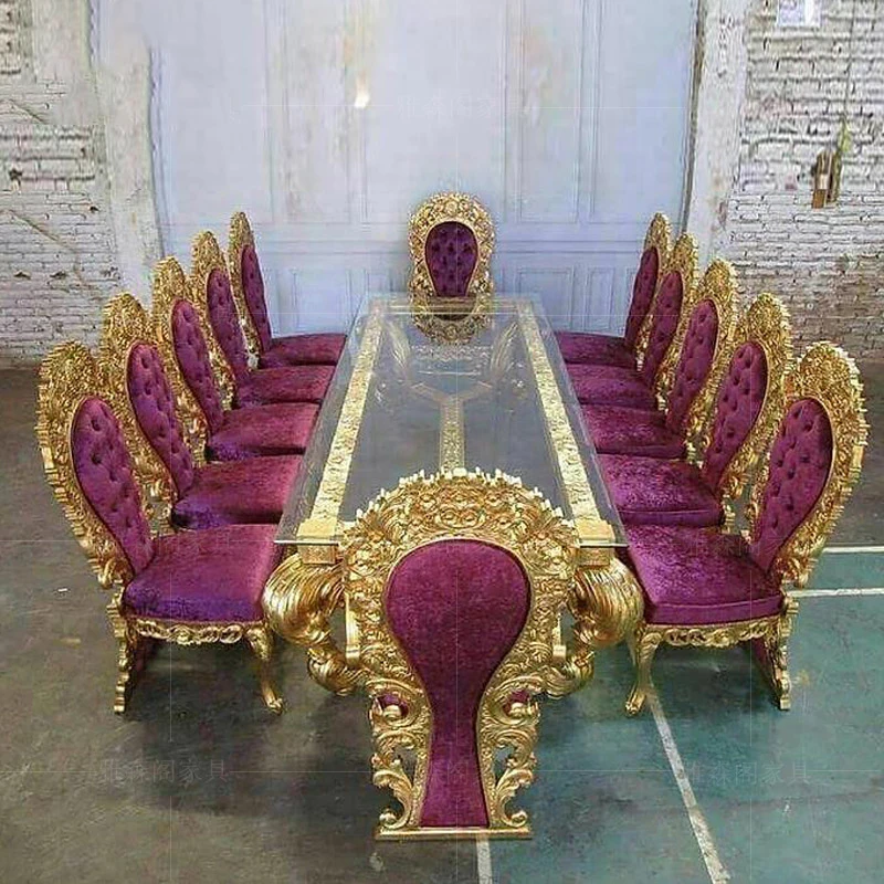 

European-style Custom Solid Wood Carving Long Dining Table French Villa Luxury Fabric Dining Chair Whole House Custom