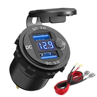 quick charger aluminum qc3 0 dual usb car charger with switch button led voltage display for 12v24v cars boats motorcycle