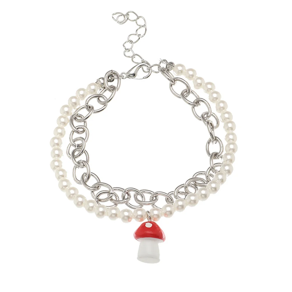 

Cuban Charm Bracelets Women Pearl Wrist Chain Women's Stretch Bracelets 3D Mushroom Bracelet Three-dimensional Bracelet Women