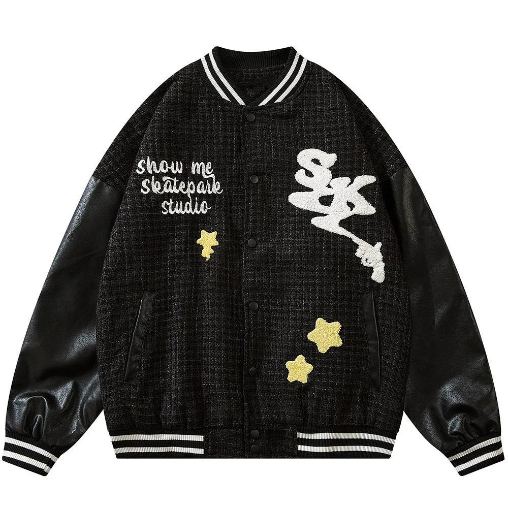 

2022 New Men Letter Embroidery Jacket Casual Harajuku Hip Hop Outwear Streetwear Baggy Creative Gun Graphics Print Baseball Coat