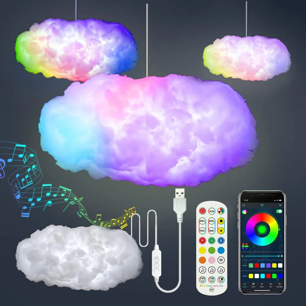 

5V USB Cloud Light APP Control Music Synchronization 3D RGB Ambient Light Lightning Simulation Clouds Children'S Room Light