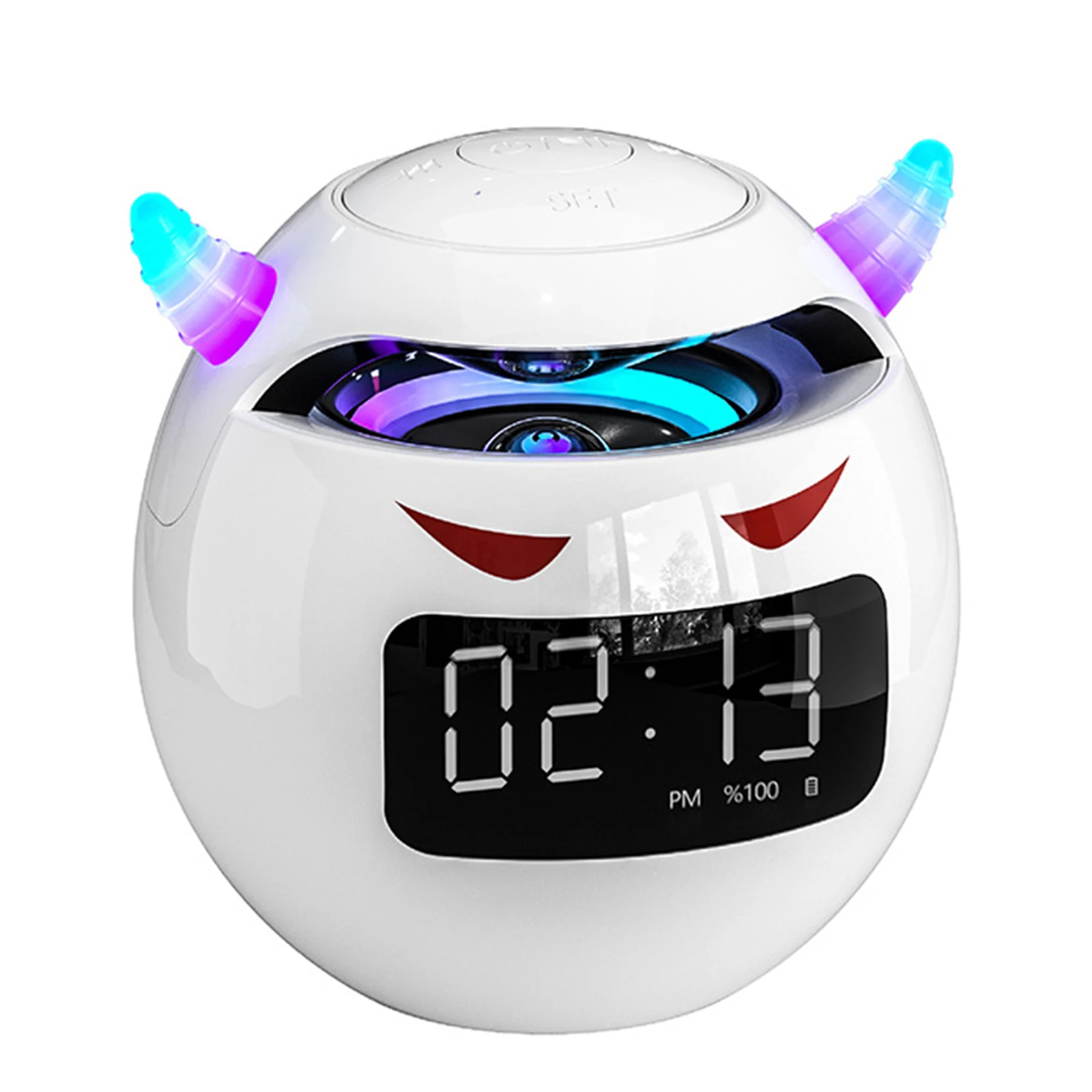 

G9 Little Devil Design Bluetooth Speaker Clock Alarm Clock Audio Mini Subwoofer Can Be Inserted Card for Home, Office Decoration