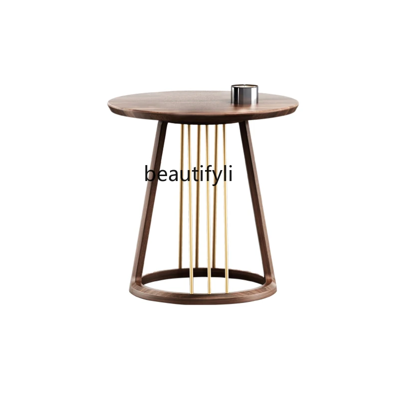 

yj New Chinese Style Solid Wood Corner Table Small round Side Table Modern Chinese Style Sofa Side Table Tea Table
