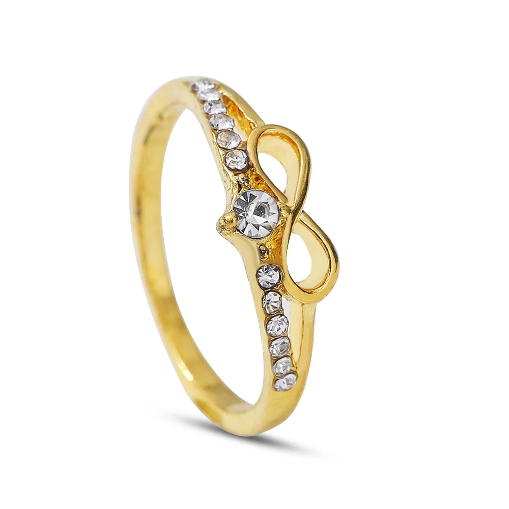 

New Fashion Inlay Rhinestone Rings for Women Charming Gold Color Bowknot Alloy Rings Ladies Finger Rings Girl Jewelry Gift