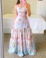 in the summer of 2022 the suspender dress is long and the fashionable flower print gradient color kami long dress