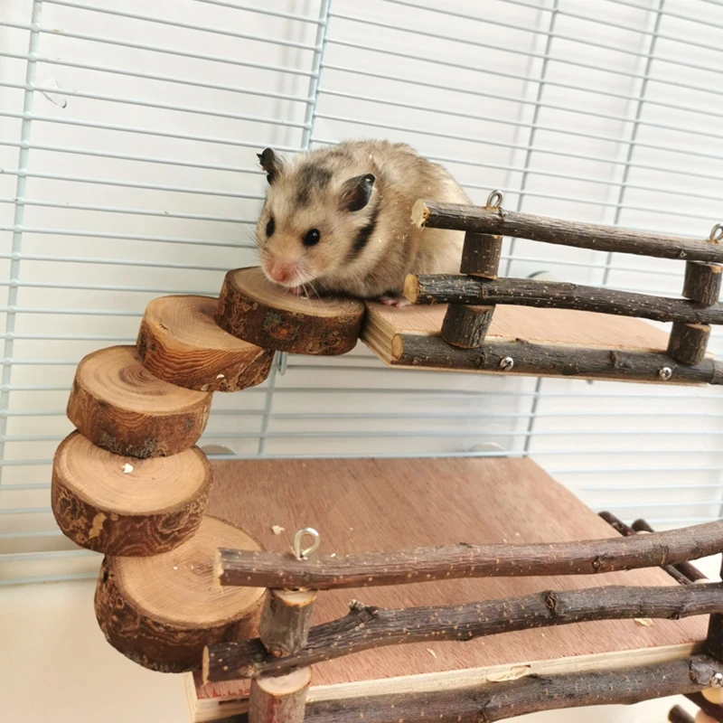 Hamster Wood Playground Activity Platform with Wooden Ladder Stairs Chew Toy Natural Hideout for Rat Gerbil Small Animal |