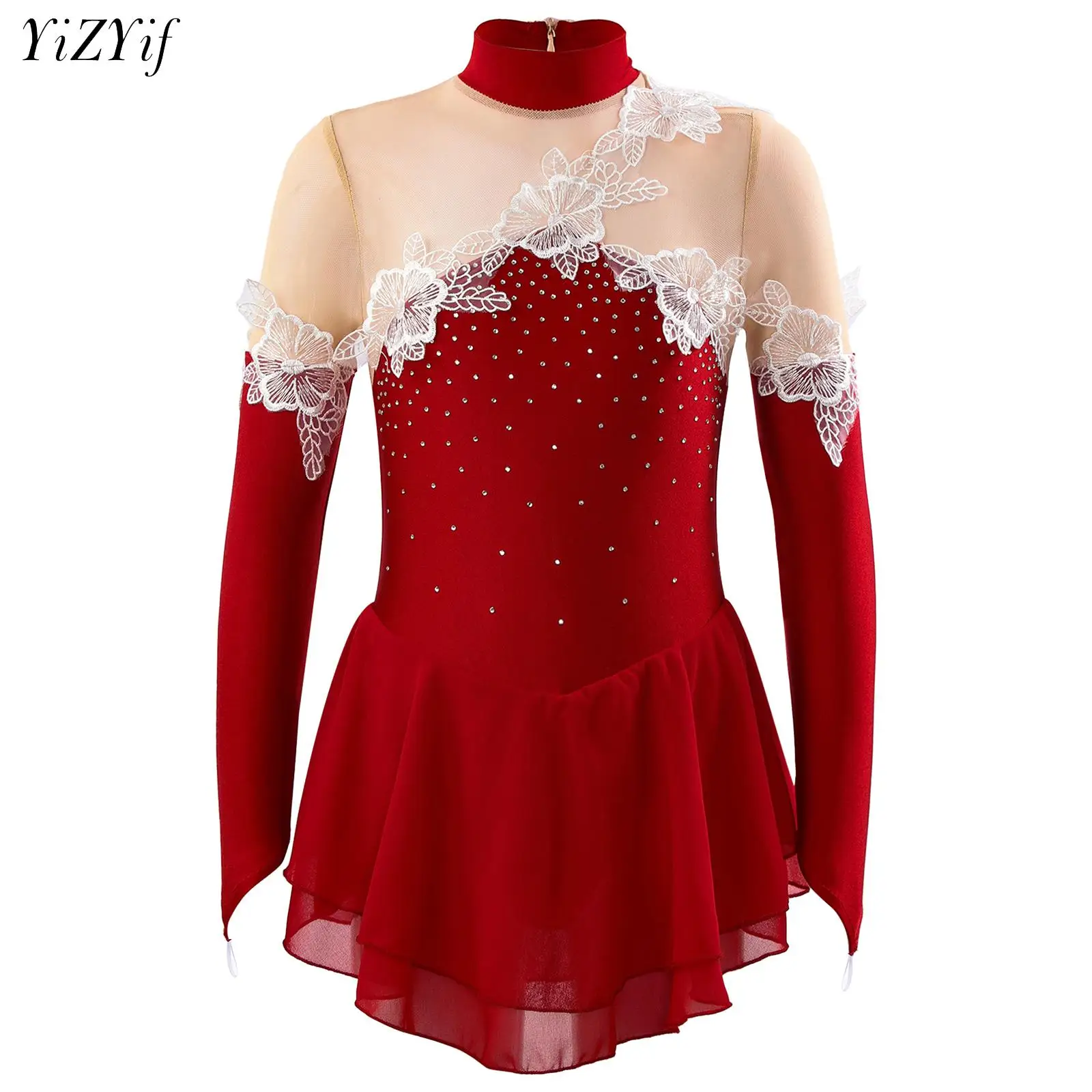 

Детское платье для фигурок и катания на коньках, костюм для балета и танцев с длинными рукавами, блестящее женское элегантное трико для гимнастики, платья