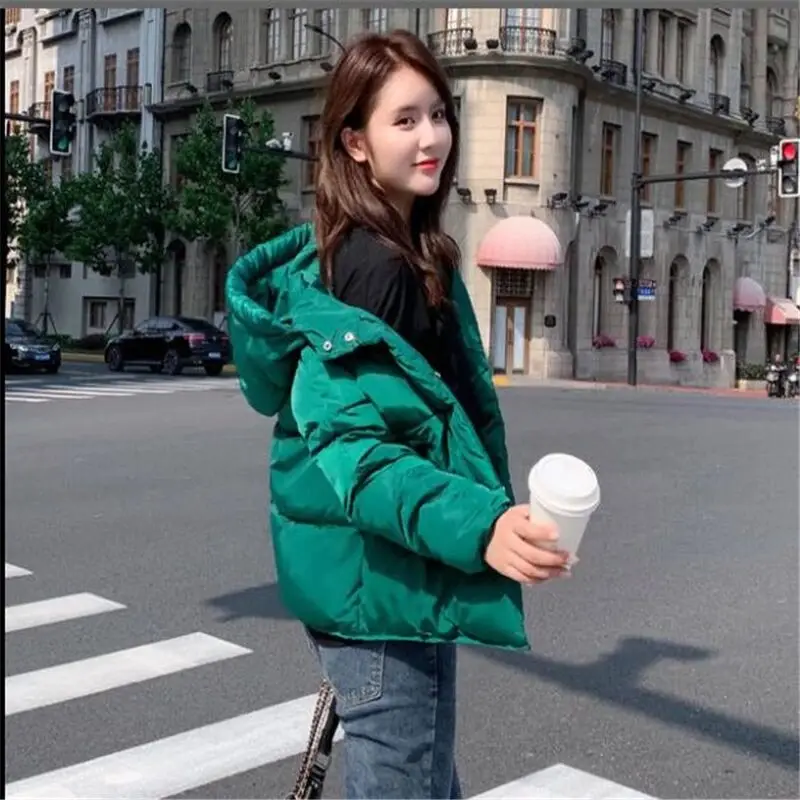 Women Hooded Long Sleeve Down Cotton Thick Jackets 2023 New Fashion Casual Short Parkas Warm Coat Female Wide-Waist Solid Jacket
