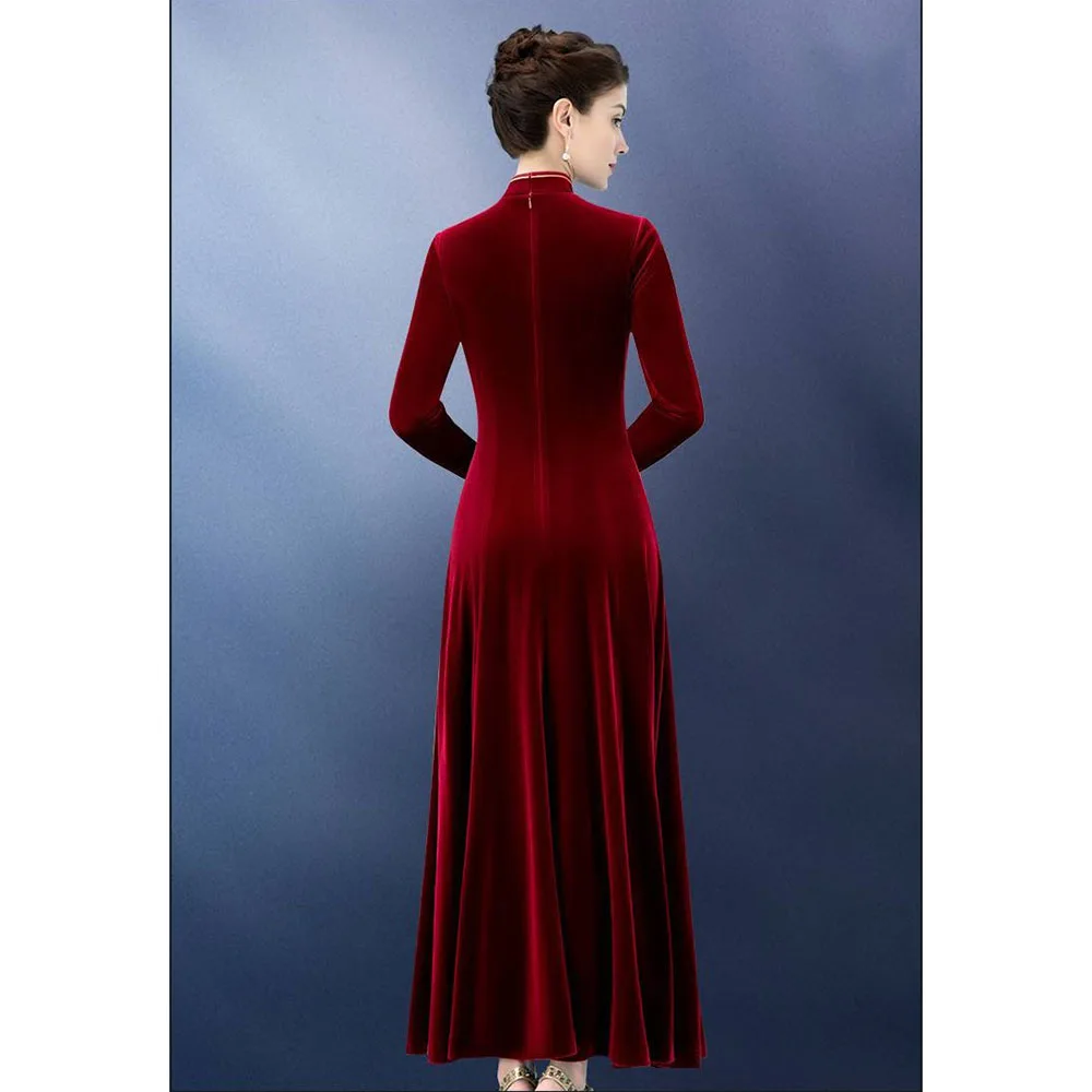 Женское бархатное платье-Ципао в китайском стиле Элегантное Длинное платье