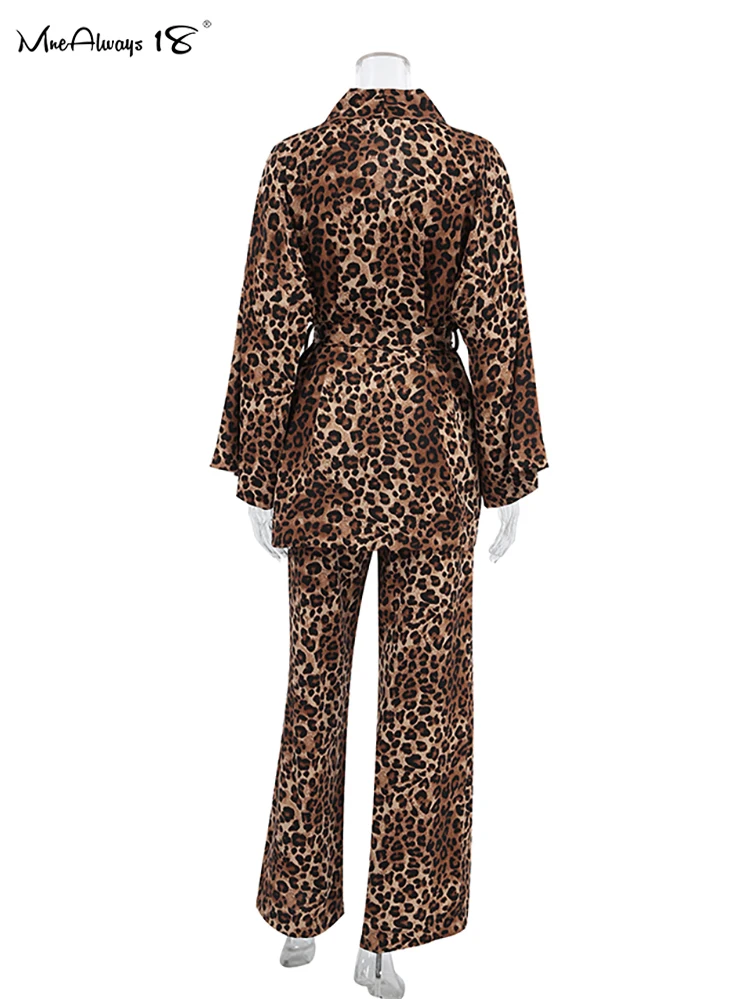 Mnealways18 штаны с леопардовым принтом комплекты женской домашней одежды 2024 блузки