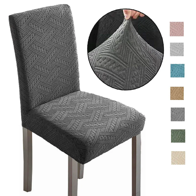 Plain Dining Chair Covers Backs Elastic Jacquard Spandex Covers For Kitchen Chairs Wedding Living Room Home Office Decoration