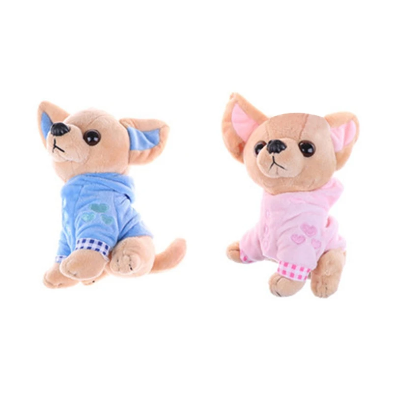 

2Pcs 17Cm Chihuahua Puppy Kids Toy Simulation Animal Doll For Girls Children Cute Stuffed Dog Plush Toy Pink & Blue