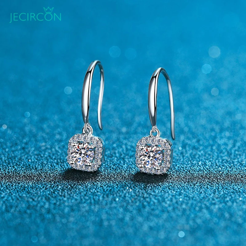 

JECIRCON 0.5 Carat Moissanite D Color Stud Earrings for Women 925 Sterling Silver Squre Bag Earrings Trendy Wedding Fine Jewelry