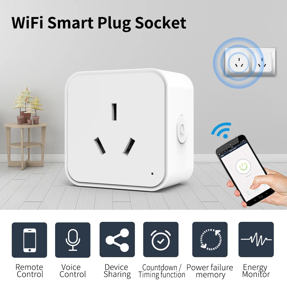 wenhiot australia smart socket plug 16a tuya smart home automation monitor timer electronic outlet support google home alexa free global shipping
