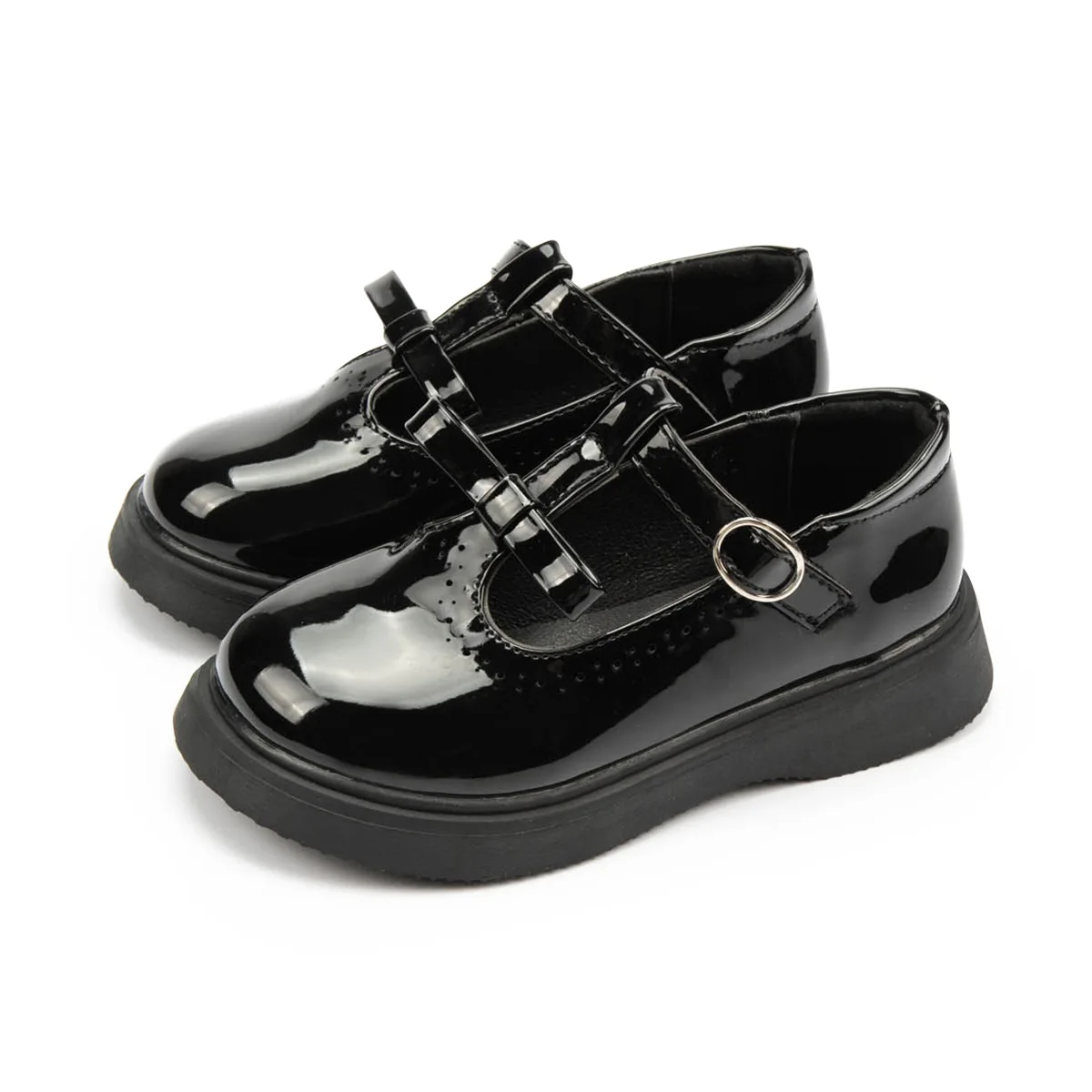 

Classic British Fashion Children Leather Shoes with Non-slip Rubber Soles Girls Shoe Fashion Black Buckle Latch Kids Shoes