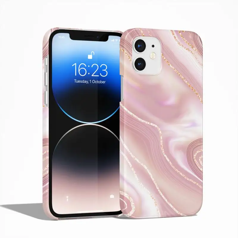 

Film Hard Phone Case For Apple iPhone 14 13 12 11 Pro Max 13 12 Mini XS Max XR X 7 8 Plus Pink Rainbow Marble Protective Cover