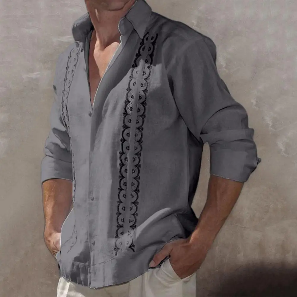 

Men Spring Fall Shirt Turn-down Collar Long Sleeve Men Shirt Single-breasted Shirt Loose Vintage Cardigan Soft Casual Men Top