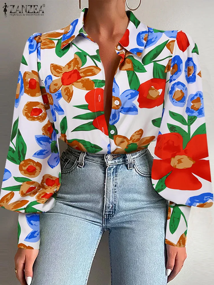 

Casual Loose Autumn 2023 Blouse ZANZEA Women Floral Printed Shirt Bohemian Long Sleeve Tunic Tops Fashion Turn Down Collar Blusa