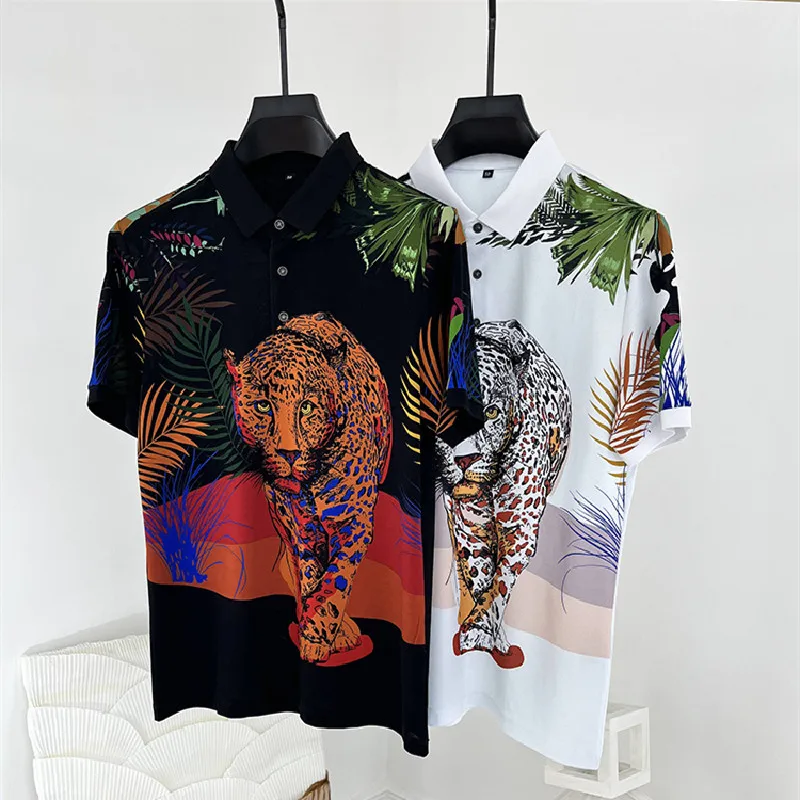 

Мужская рубашка-поло с леопардовым принтом и цветочным принтом