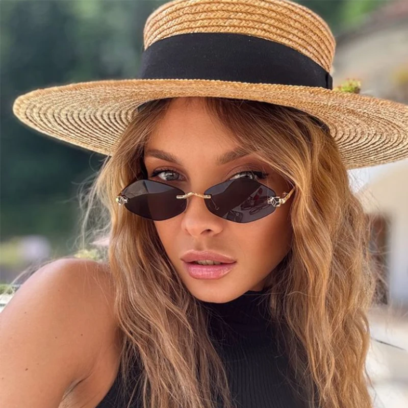 Роскошные брендовые многоугольные женские солнцезащитные очки без оправы