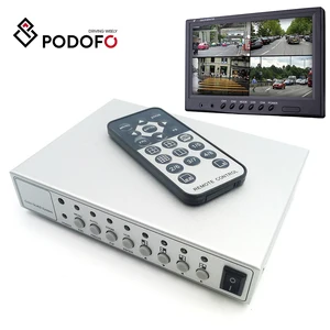 Podofo Metal Shell HD Color Video Quad Splitter CCTV Video Camera Processor System Kit Switcher, Remote Control 6 BNC Adapter