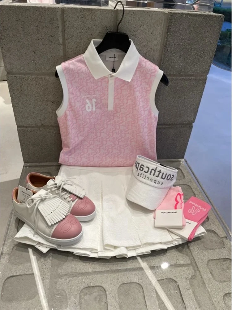 

2023 Golf New Women's Summer Casual Fashion Age-reducing Pink Sleeveless Top Skirt Two-piece Suit