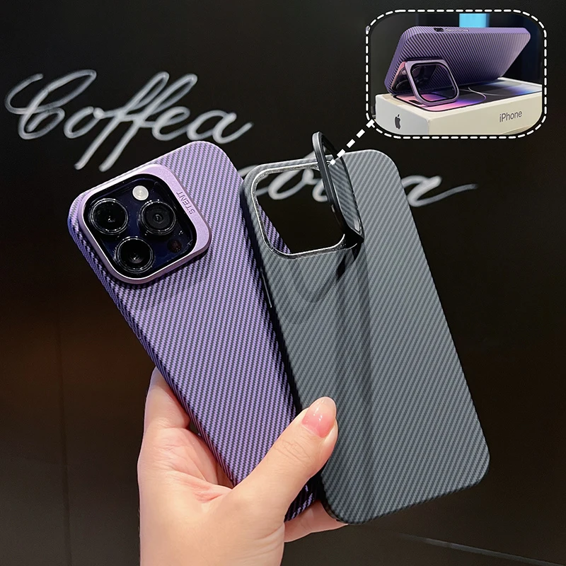 

Ультратонкий чехол из углеродного волокна для защиты от падения для iPhone 14 13 ProMax, защита объектива, складной чехол для телефона с кронштейном для iPhone 12Pro
