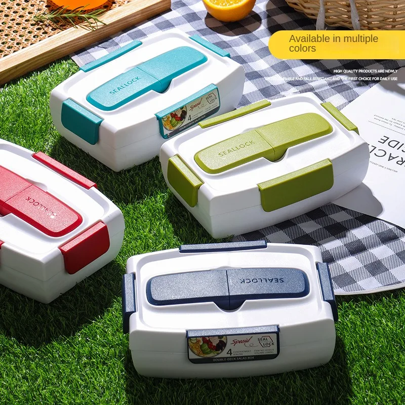 

Creative Double-Layer Plastic Compartment Student Lunch Box - The Perfect Solution for Organized and Convenient Meals On-the-Go