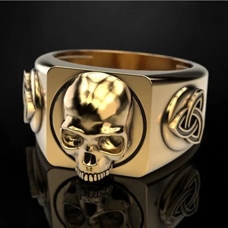

Vintage Gold Skull Men's Ring Punk Rock Viking Rune Skeleton Biker Rings for Women Men Party Gift Unique Jewelry Wholesale